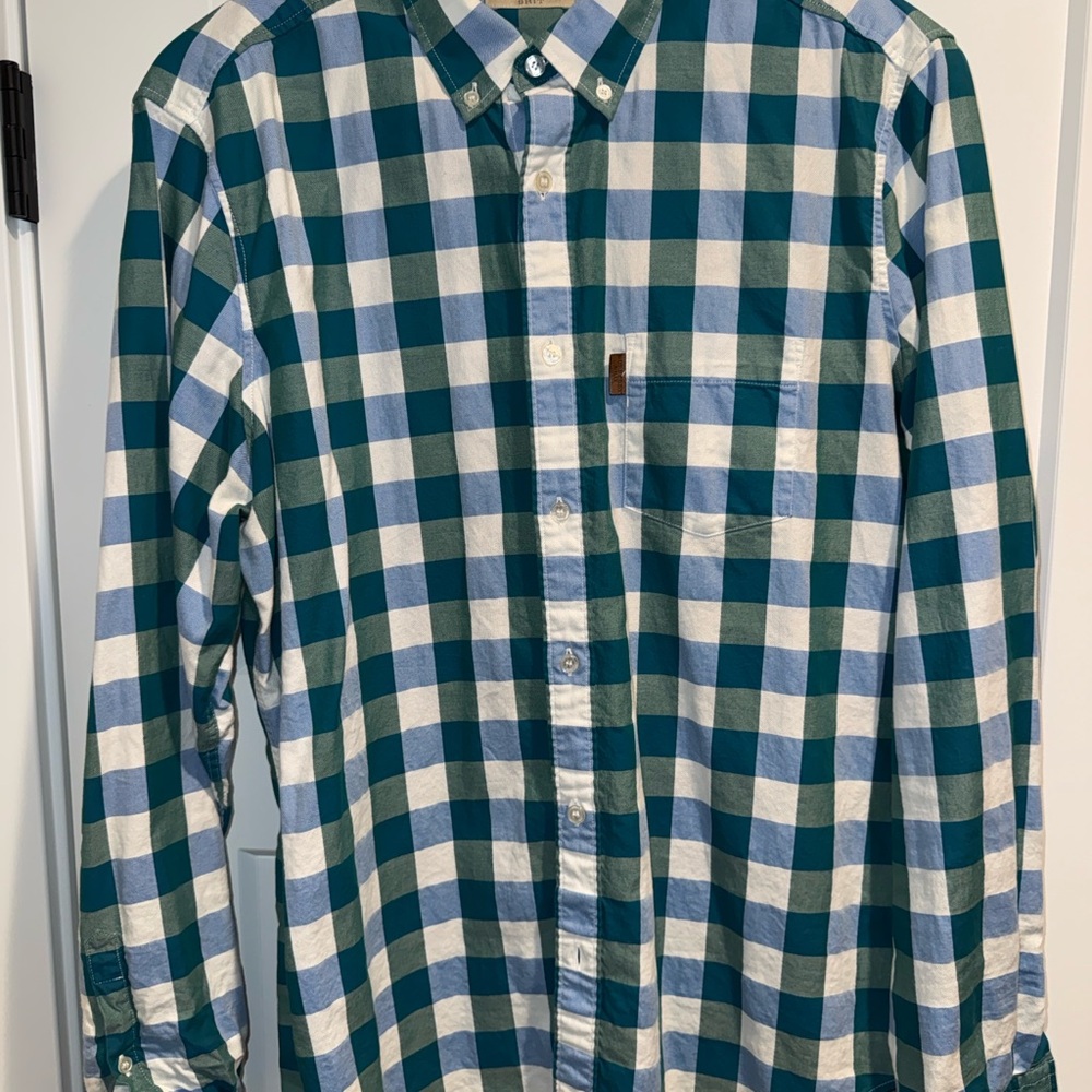 Burberry Green and White Checkered Button Down Shirt